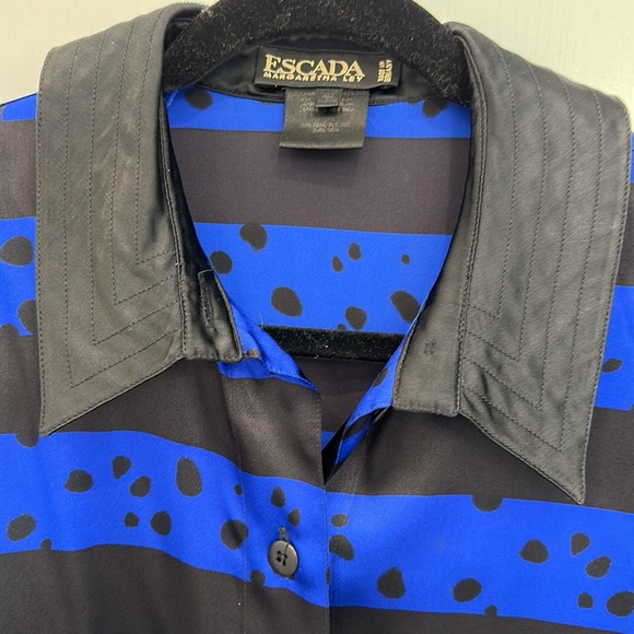 ESCADA STRIPED ANIMAL PRINT SILK BLOUSE blue and black size 40 - Picture 2 of 5